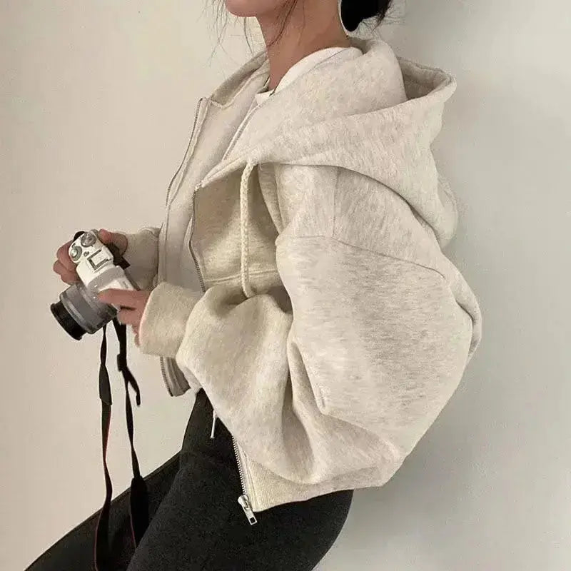 2024 Spring Autumn New Insfleece-lined Versatile Cropped Slims Smooths Silhouette Zip-up Warm Navy Blue Hooded Sweatshirt WomenDescription:We advise you to buy 2 sizes up!The size chart as below is Asian size. Please note Asian size is 2-3 size smaller th