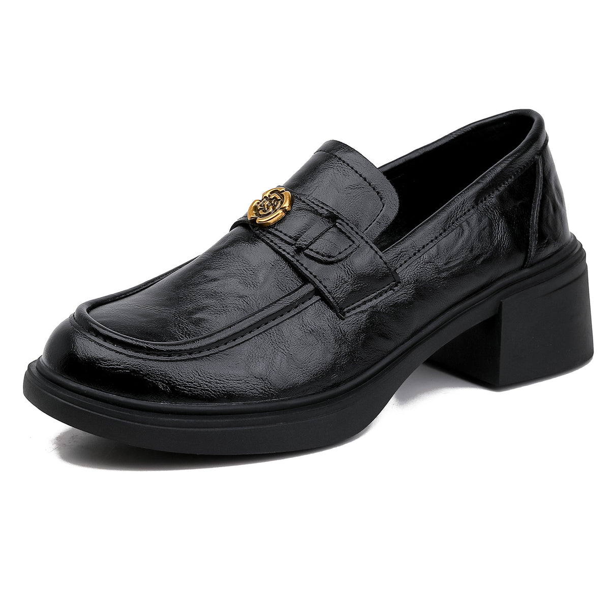 Chunky-heel Slip-on Leather Shoes With Thick Soles — view 1