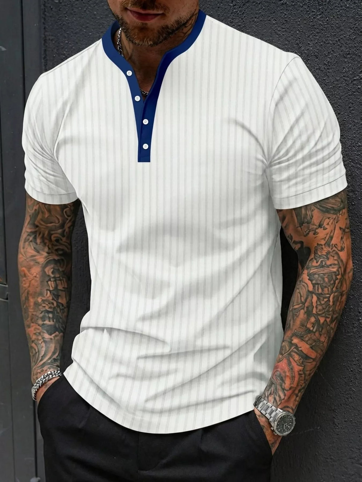 Men's Full Size Striped Short Sleeve Top Plus Size
