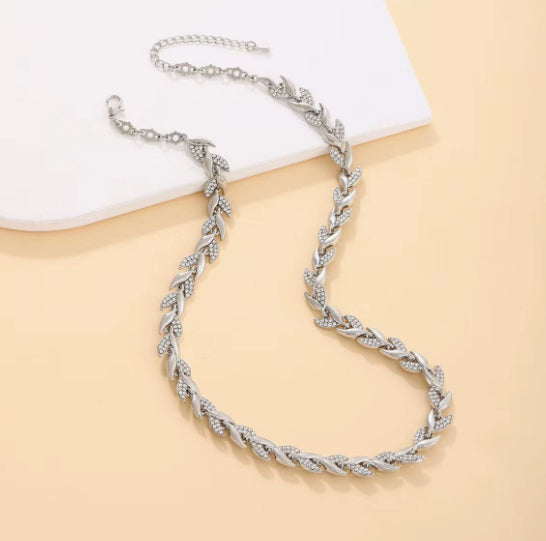 2PCS Glass Leaf Necklace Set Elegant Rhinestone Chain Necklace Bracelet For Women Fashion Luxury Jewelry Set — view 11