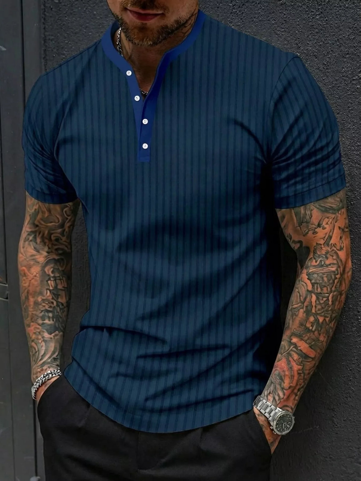 Men's Full Size Striped Short Sleeve Top Plus Size