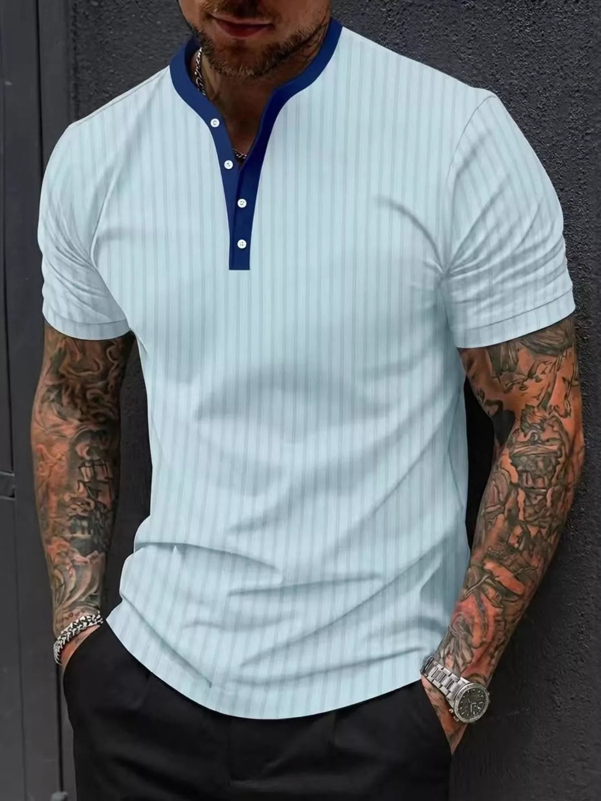 Men's Full Size Striped Short Sleeve Top Plus Size