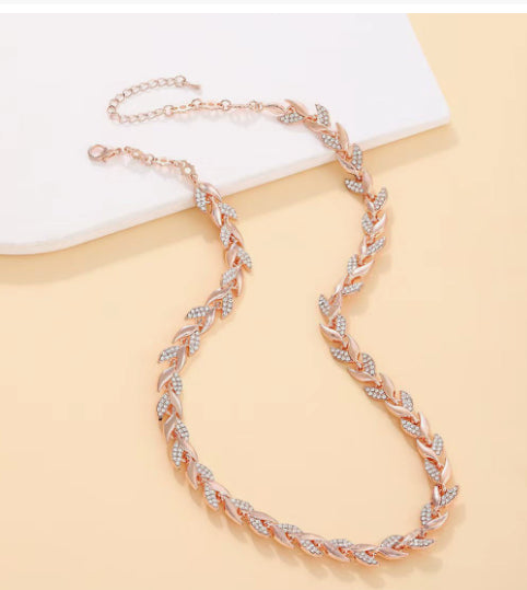 2PCS Glass Leaf Necklace Set Elegant Rhinestone Chain Necklace Bracelet For Women Fashion Luxury Jewelry Set — view 8