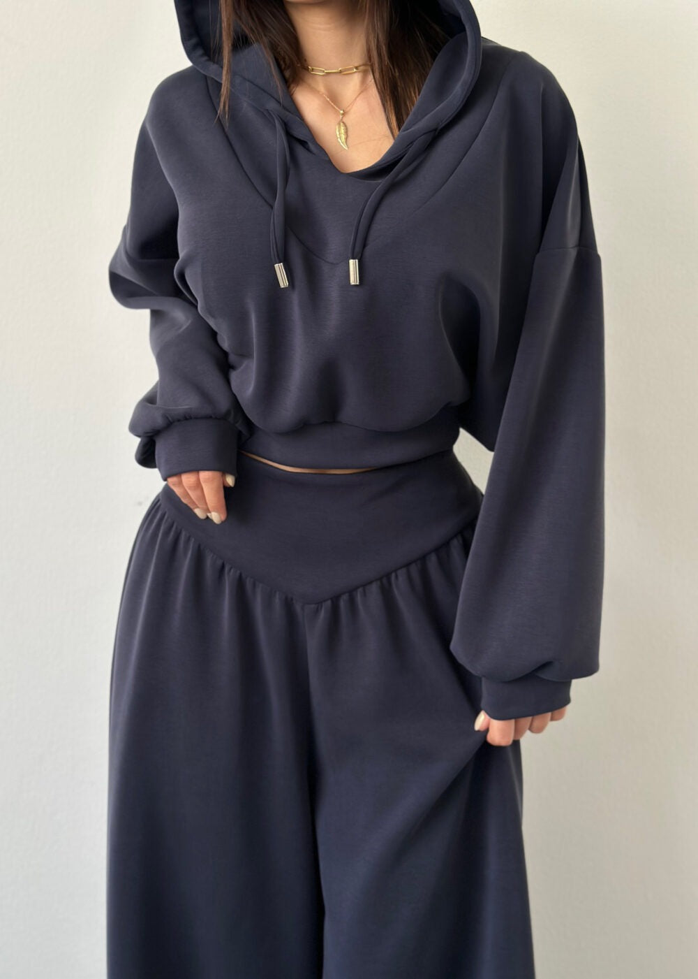 Cross-Border European And American Spring And Autumn New Casual Suit Women's V-Neck Hooded Long-Sleeved Sweatshirt Casual Pants Two-Piece Set — view 3