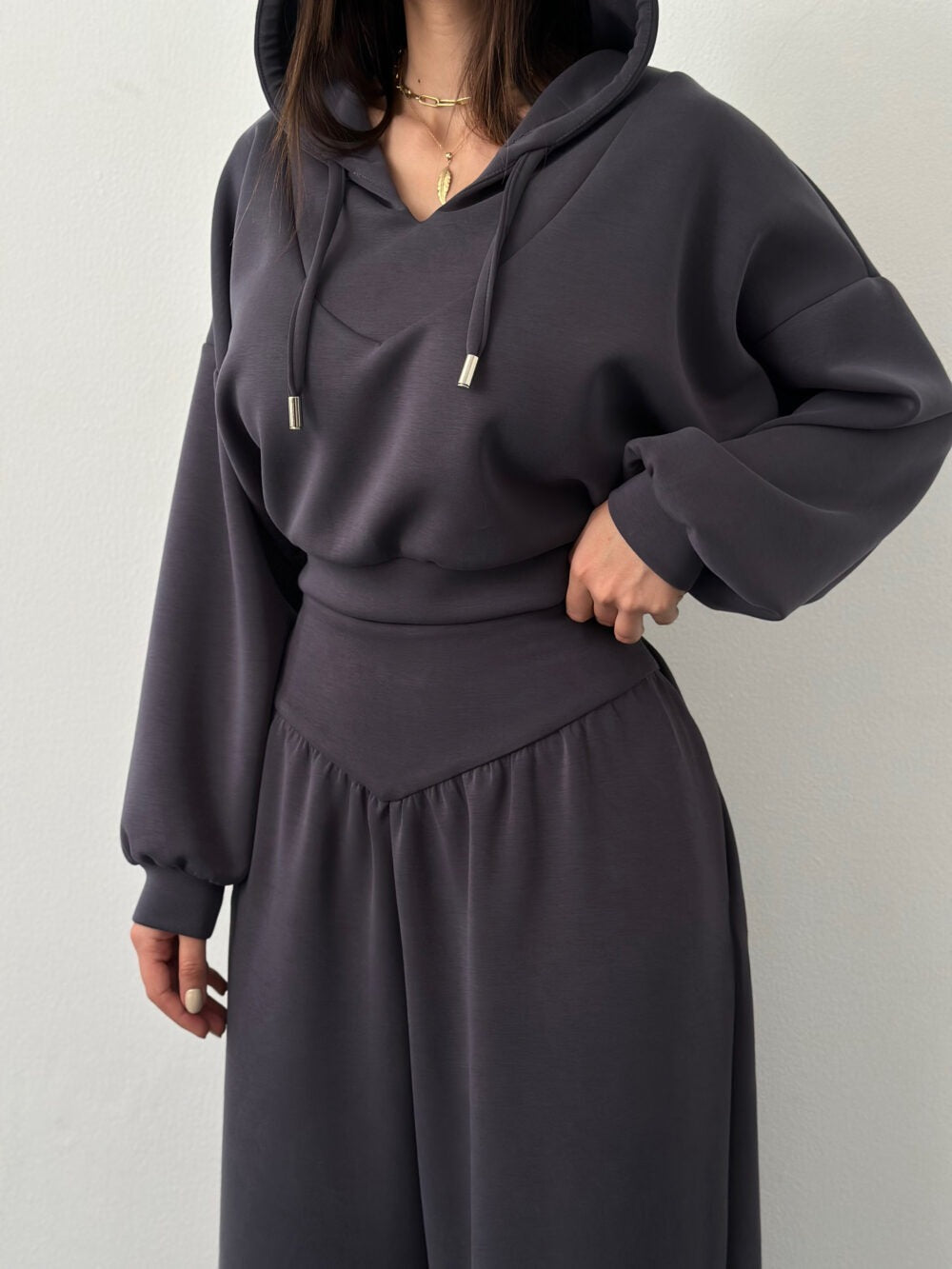 Cross-Border European And American Spring And Autumn New Casual Suit Women's V-Neck Hooded Long-Sleeved Sweatshirt Casual Pants Two-Piece Set — view 1