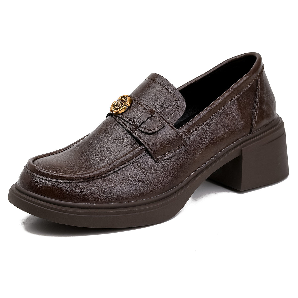 Chunky-heel Slip-on Leather Shoes With Thick Soles — view 2
