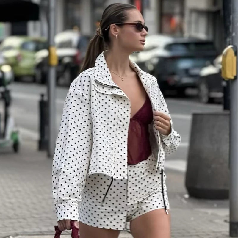 comfortable oversized polka dot bomber jacket