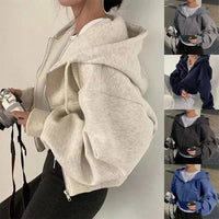 2024 Spring Autumn New Insfleece-lined Versatile Cropped Slims Smooths Silhouette Zip-up Warm Navy Blue Hooded Sweatshirt WomenDescription:We advise you to buy 2 sizes up!The size chart as below is Asian size. Please note Asian size is 2-3 size smaller th