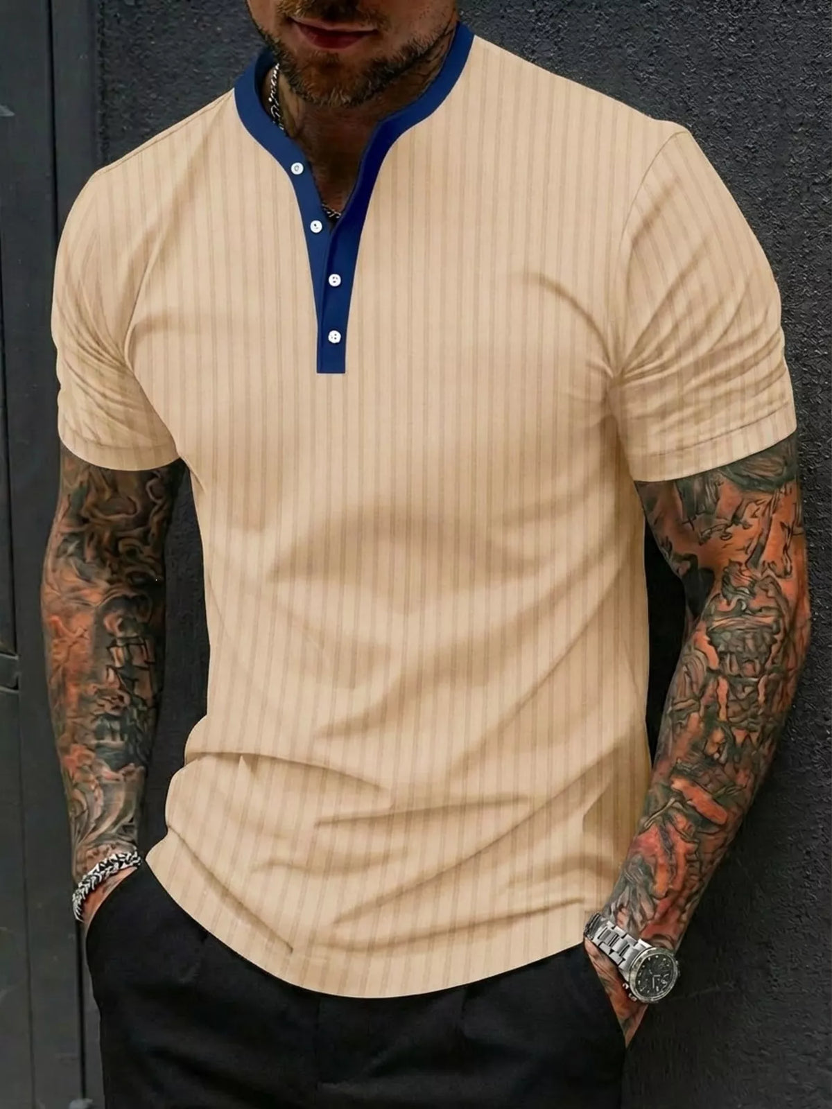 Men's Full Size Striped Short Sleeve Top Plus Size