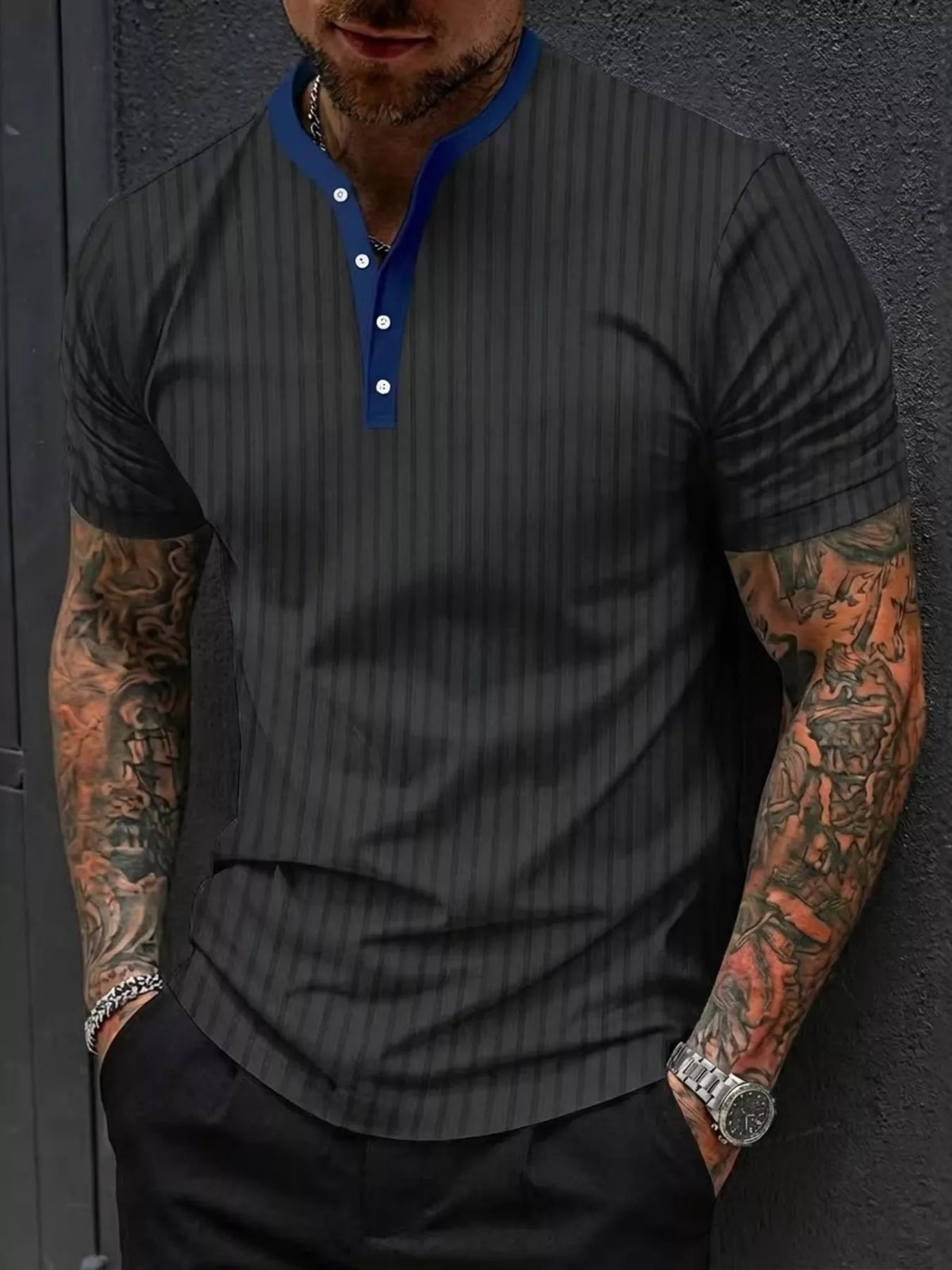 Men's Full Size Striped Short Sleeve Top Plus Size