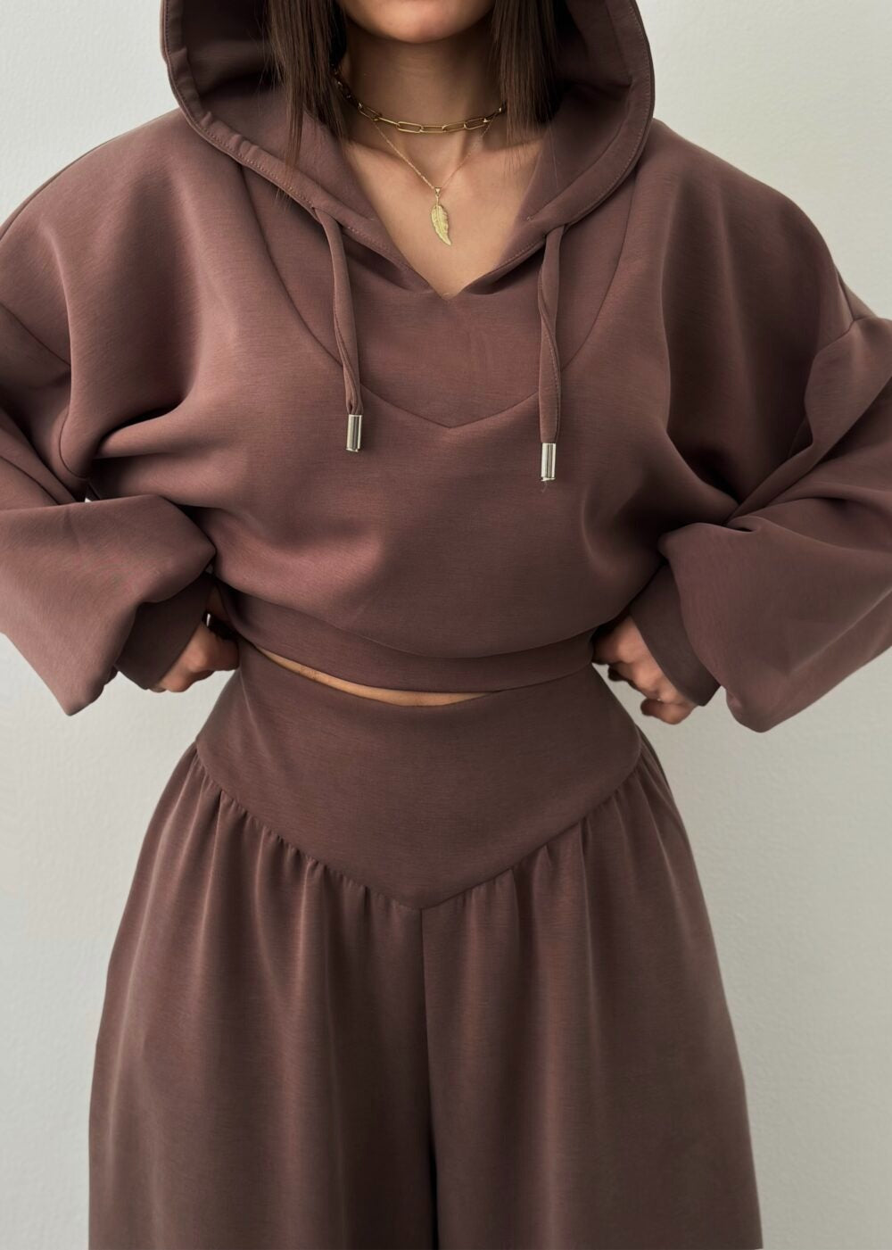Cross-Border European And American Spring And Autumn New Casual Suit Women's V-Neck Hooded Long-Sleeved Sweatshirt Casual Pants Two-Piece Set — view 2