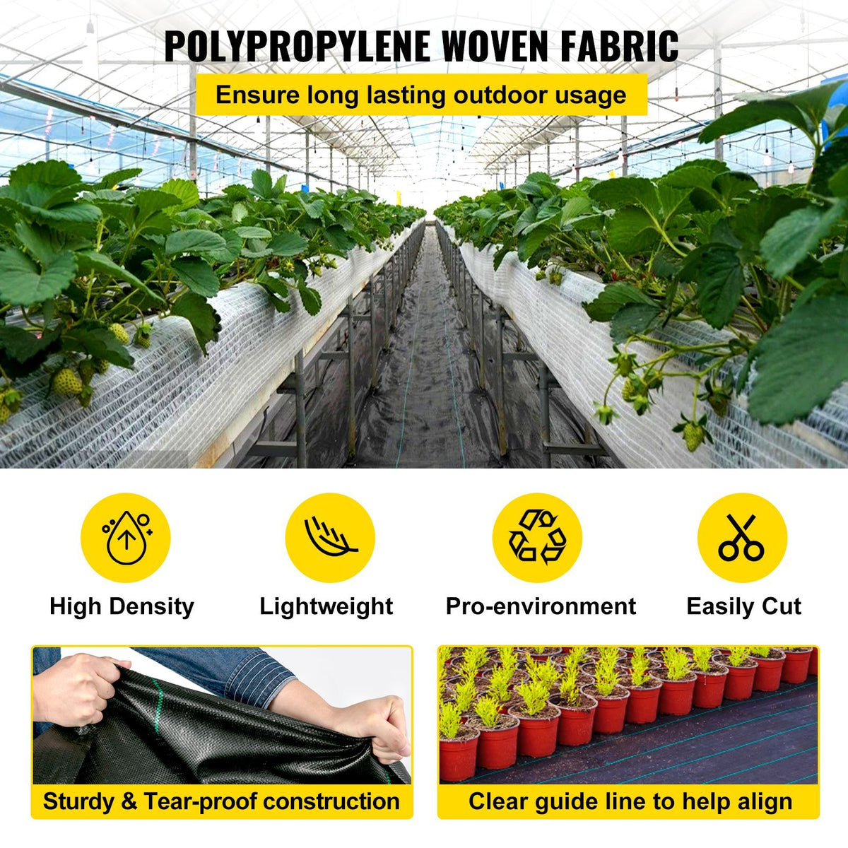 Weed Control Fabric 6ft x 300ft - Geo Textile Fabric Heavy Duty - Woven Ground Cover for Commercial Greenhouse, Yard, Garden Barrier Cloth Blocker Mat — view 7