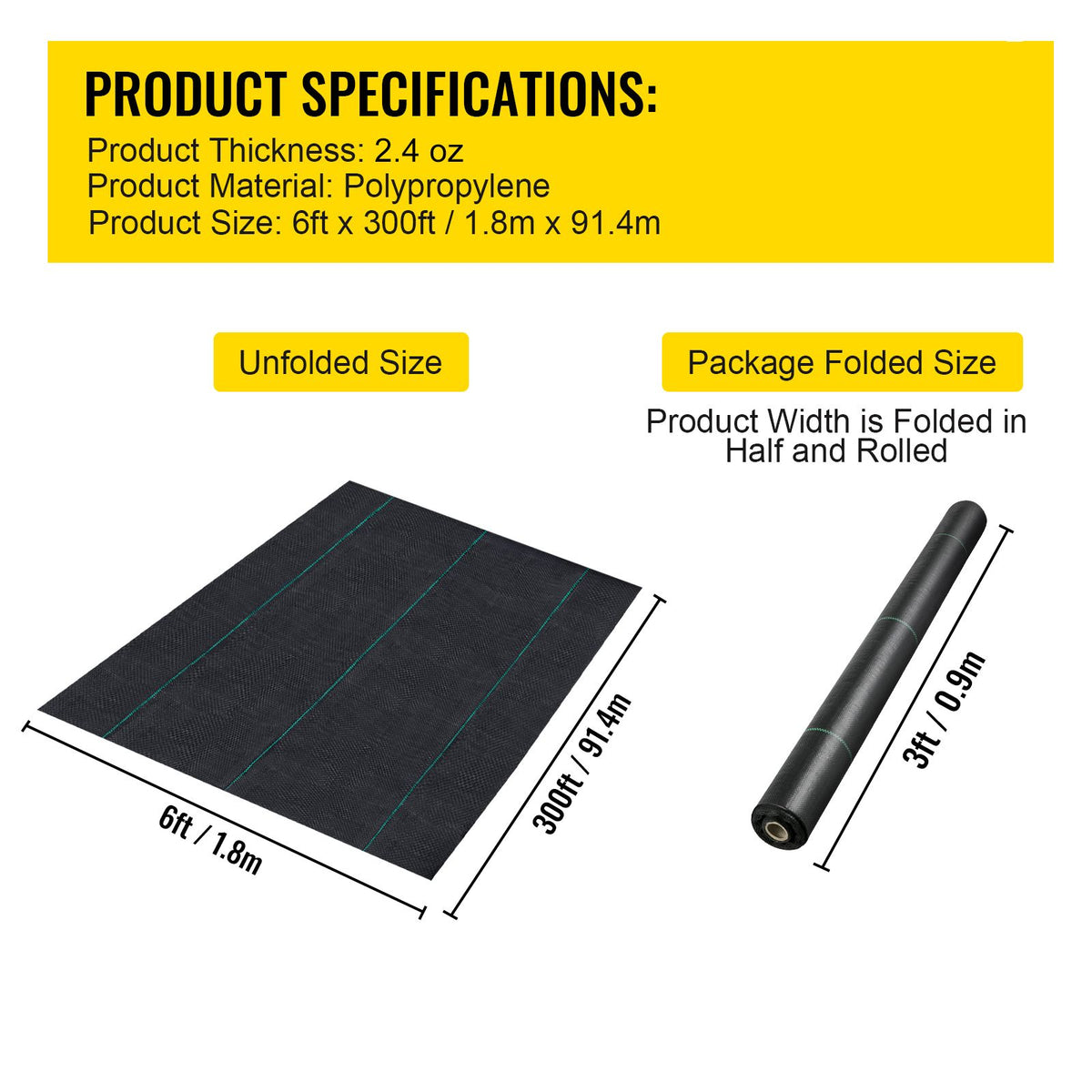 Weed Control Fabric 6ft x 300ft - Geo Textile Fabric Heavy Duty - Woven Ground Cover for Commercial Greenhouse, Yard, Garden Barrier Cloth Blocker Mat — view 9