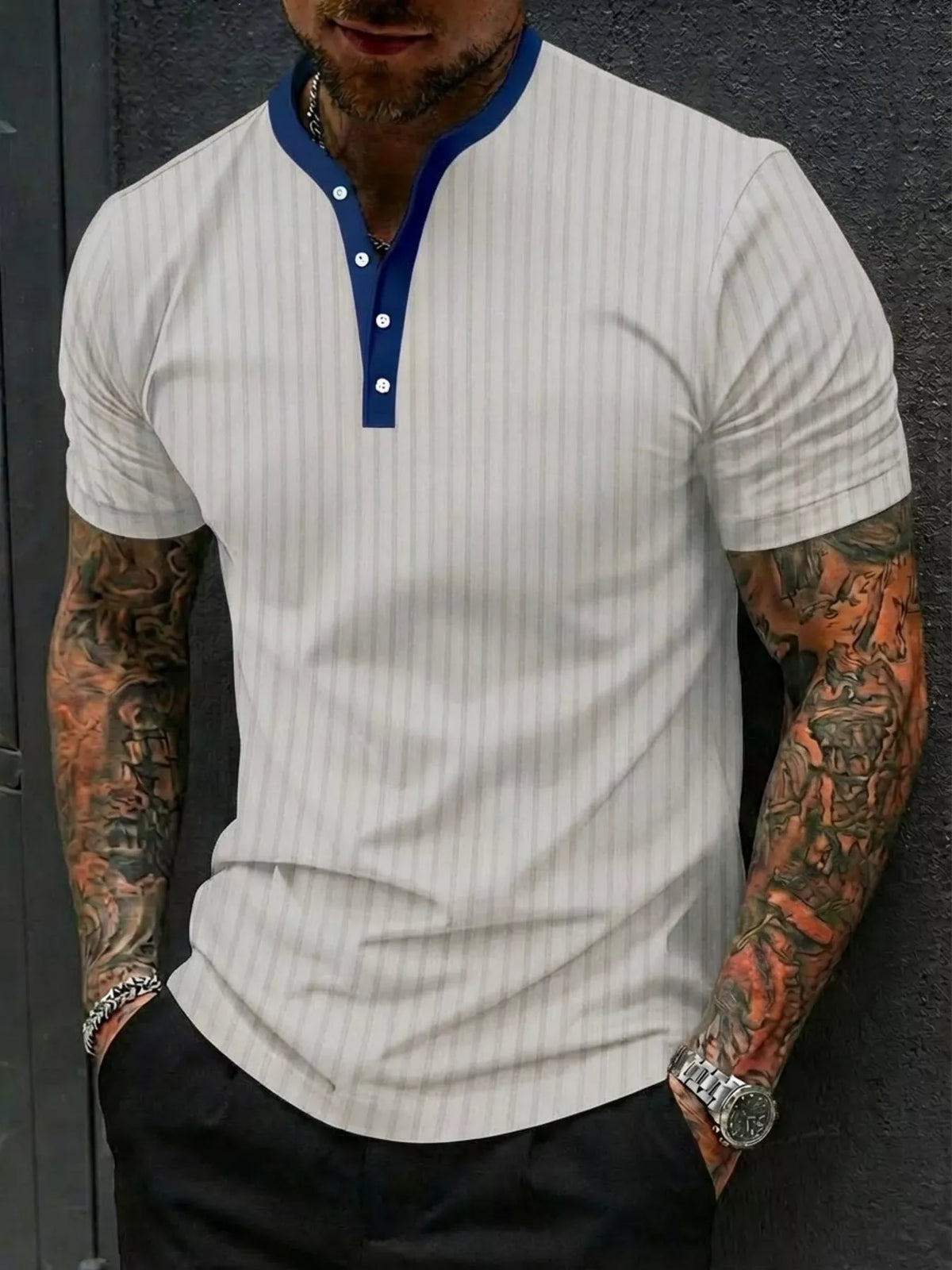 Men's Full Size Striped Short Sleeve Top Plus Size