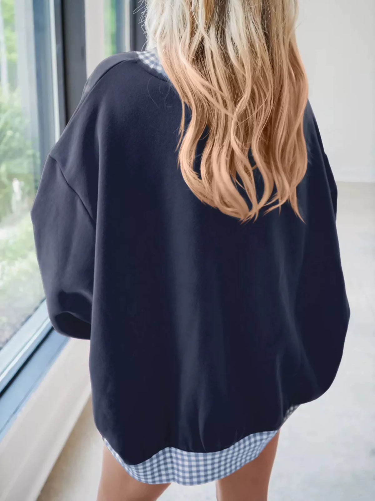 Gingham Trim Sweatshirt – Modern Casual Style
